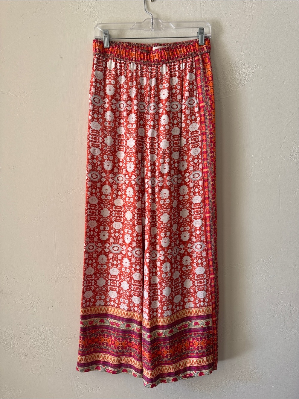Wide-Leg Printed Anthropologie Pants in Red and Burnt Orange